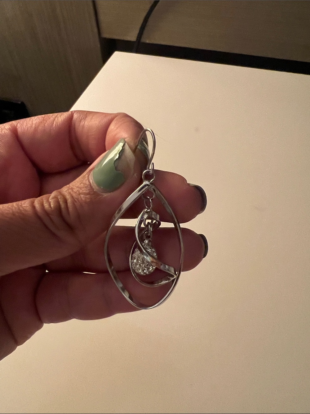 Silver Teardrop Dangle Earrings with Crystal Accent